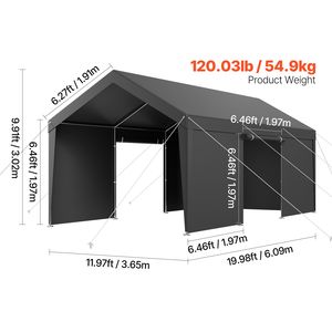Tettoia per Auto da Esterno 12 x 20 FT, Resistente, con Materiale in PC Anti-UV, Portatile, con Pareti Laterali Rimovibili e Porta - Product Image 4