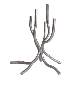 Candélabre en aluminium fait main à 5 bras en forme de branche d'arbre, porte-bougie conique argenté, centre de table de Noël écologique pour la maison - Product Image 1