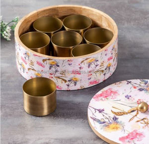 Boîte à agate en bois de manguier imprimé floral émaillé Masala ou récipient à épices-Artisan Craft - Product Image 4