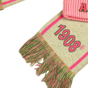   Ensemble hiver tricoté rose brodé : écharpe et bonnet assortis, accessoires de mode décontractés pour homme - Product Image 2