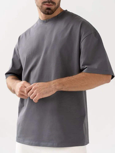 Camiseta de algodón extragrande para hombre, cuello redondo, manga corta, color liso, tejido de punto, estilo casual urbano - Product Image 4