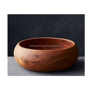 Bol de service jetable en bois rustique sculpté à la main, en bois naturel, pour salade, fruits, collations, fête, décoration de table de cuisine - Product Image 3