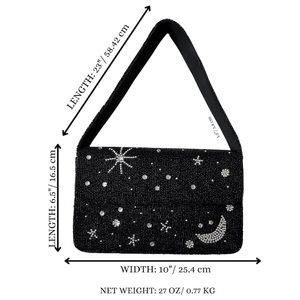 Bolso Rectangular Negro Hecho a Mano con Bordado de Estrella y Luna, Artesanía Textil, Aplicación para Fiestas - Product Image 2