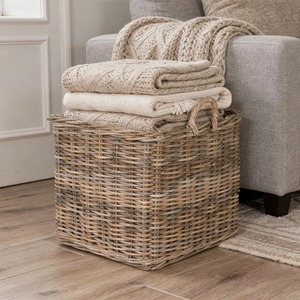 Rustic Wicker <b>Storage</b> <b>Basket</b> <b>Rectangle</b> Handmade Plant Fiber Organizer for Living Room Neatening Single Tier 20-35L Capacity - Product Image 6