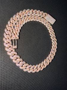925 silver Rose Gold Plated <b>Iced</b> <b>Out</b> Cuban Link <b>Chain</b> Necklace Moissanite Heavy Choker Jewelry for Wedding Party Gift - Product Image 1