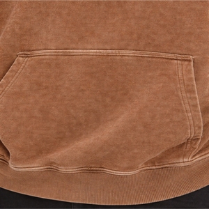 Sudadera con Capucha Marrón Lavada para Hombre, Estilo Vintage, Oversize, Lisa, 100% Algodón, Tejido Suave de Otoño, Ajuste Holgado, Bolsillo Canguro - Product Image 6