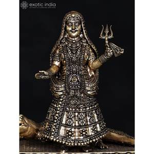 Pequeña estatua de latón de la diosa Ganga y su escultura Superfina de 5 pulgadas Vahana Makar - Product Image 2