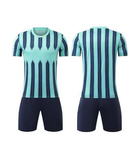 Men Soccer Jersey Striped Light Blue White Sublimated Breathable Short Sleeve Crew Neck <b>Athletic</b> Fit All Seasons - Product Image 2