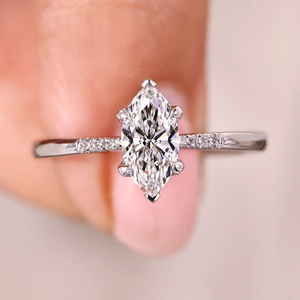 Bague de fiançailles et de mariage en diamant de laboratoire taille marquise 1,10 carat, plaqué or 14 carats, vermeil, bijoux de fête - Product Image 1