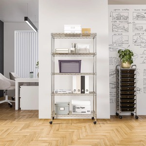 Étagère de cuisine en acier inoxydable 5 couches de qualité supérieure, finition argentée, organiseur de rangement multi-niveaux pour ustensiles et vaisselle à prix avantageux - Product Image 5