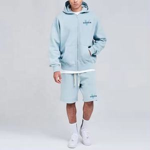 Chaqueta con capucha para hombre de talla grande y logotipo personalizado, conjunto de pantalones cortos, chándal con cremallera, ropa de invierno, chándal reflectante informal de dos piezas - Product Image 1