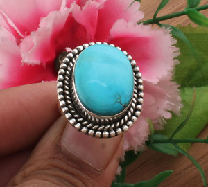 Bague classique en turquoise naturelle, pierre précieuse faite à la main, argent 925, bijoux fins, fiançailles, anniversaire, fête, cadeau de mariage - Product Image 3