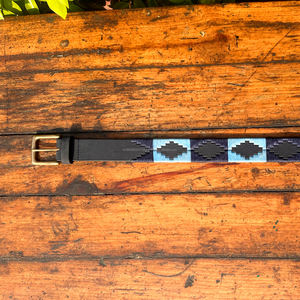 Cinturón de polo de cuero de búfalo de agua juvenil azul cielo marino hilo ceroso 100% hebilla de latón macizo de alta calidad longitud personalizada informal - Product Image 4