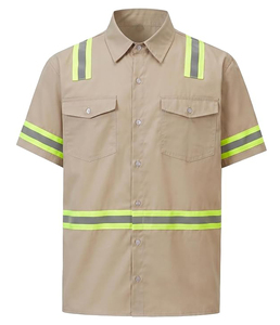 เสื้อเชิ้ตทำงานแบบยูนิเซ็กซ์ สีกากี สะท้อนแสง ป้องกันลม ได้รับมาตรฐาน AS/NZS แขนสั้น แถบสะท้อนแสง ชุดยูนิฟอร์มนิรภัย ผ้าฝ้าย - Product Image 1