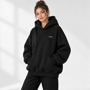 Hoodie oversize côtelé pour femme avec poignets côtelés, style athleisure, logo personnalisé, fournisseur de vêtements, fabrication en usine - Product Image 3