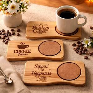 Sous-verres ronds modernes en bois, 8 mm d'épaisseur, antidérapants, design Wabi Sabi, sets de sous-verres pour la protection des verres à vin - Product Image 5
