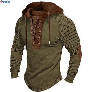 Sudaderas con Capucha para Hombre, Sudadera Unisex de Color Sólido, Sudadera con Capucha Plisada, Sudadera Urbana de Manga Larga con Cordones y Costuras - Product Image 2