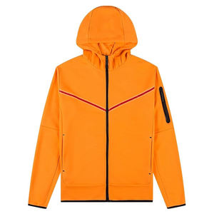 Chándal con Capucha Naranja para Hombre, Estilo Deportivo, Color Sólido, Algodón, Cierre de Cremallera, Bolsillos Laterales, Ropa de Otoño 2 en 1 - Product Image 2