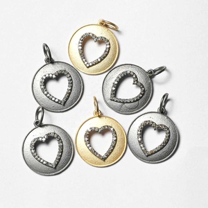 925 Argent Sterling Diamant Naturel Rond Avec Coeur Charme Pendentif Bijoux 14k 18k Plaqué Or Diamant Pendentif Fabricants - Product Image 1