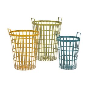Cestas de Almacenamiento Modernas de Alambre Metálico con Asas, Forma Circular, Juego de Cestas Multiusos en Amarillo, Verde y Azul - Product Image 1