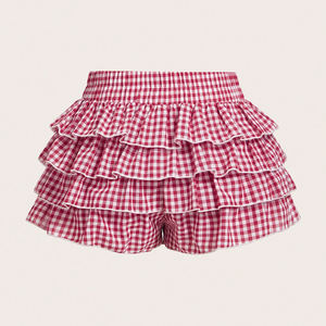 Shorts rouges à volants taille basse à carreaux pour femmes, respirants et écologiques, pour l'été et les tenues décontractées – Collection 2026 de haute qualité en gros - Product Image 3