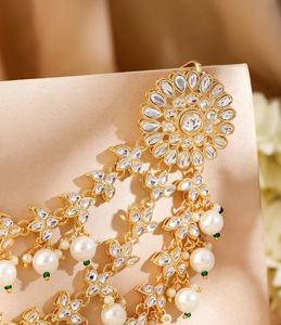 Chaîne de tête ajustable plaquée or en gros avec perles et pierres précieuses, accessoire de bijoux de cheveux de mariage pour femmes - Product Image 2
