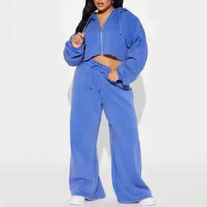 Nouvel ensemble de survêtement élégant personnalisé avec logo, comprenant un sweat à capuche court à épaules tombantes et un pantalon de jogging, 2 pièces, pour femmes - Product Image 1