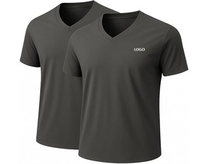 Custom Logo Men's V Neck Short Sleeve T Shirt Breathable Quick Dry Knitted Tee Casual Summer Wear - Product Image 1