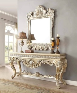 Hand Made Console <b>Table</b> With <b>Mirror</b> Frame Antique Design Wooden Frame wooden Top Hallway Entryway Living Room Furniture - Product Image 1