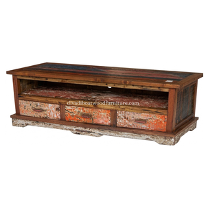 Sustainable Reclaimed Boat Wood TV Cabinet 3 Drawer Classic Style Solid Wood Rustic Recycled Timber For Stand TV - Product Image 3