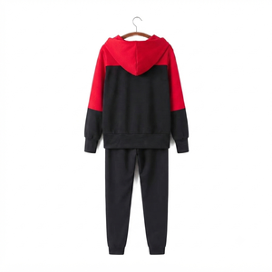Unisex <b>Red</b> Black Printed Color Blocking Hooded Tracksuit Full Sleeve Zipper Sweatshirt Side Pockets Casual Autumn Wear 100% - Product Image 2