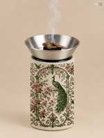 Brûleur à Bakhoor en bois avec bol en métal pour Oud aromatique et décoration intérieure