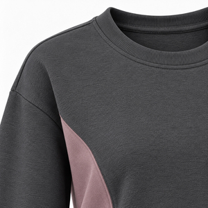 Sweat-shirt pour femme de haute qualité avec empiècements contrastants sur les côtés, épaules tombantes, poignets côtelés, pull décontracté d'hiver, marque privée - Product Image 4