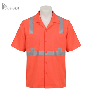 Chemise de travail haute visibilité orange personnalisée OEM, respirante en sergé polycoton, col à revers ouvert, double poche poitrine, chemise de sécurité - Product Image 1