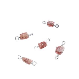 Connecteur en argent sterling 925 avec quartz fraise de forme libre – Breloque pendentif à double attache enroulée de fil - Product Image 1