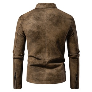Men's Slim Fit <b>Vintage</b> Genuine Leather Waterproof Reversible Winter Motorcycle Jacket <b>Stand</b> Collar Zipper Moto Biker <b>Coat</b> - Product Image 4