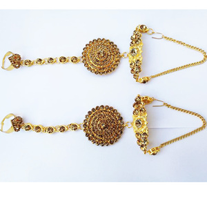 Ethnic Gold Plated <b>Crystal</b> Kundan Necklace Earrings Bracelet <b>Set</b> Women's Wedding Jewelry Fashion Alloy Jewelry <b>Sets</b> - Product Image 4