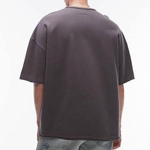 T-shirt tricoté à manches courtes col rond 100 % coton lavé respirant anti-rétrécissement uni streetwear pour homme coupe oversize - Product Image 2