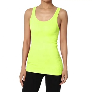 Camisetas sin mangas para mujer más vendidas nueva moda Slim Fit Plain Long Fitness Workout Tops 100% tejido suave logotipo personalizado exportado Pakistán - Product Image 3