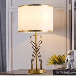 Lampe ovale de luxe en or à cadre ouvert avec finition métallique sur un abat-jour en lin texturé. Disponible à prix de gros. - Product Image 6