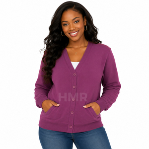 HMR Sisterhood Sorority Acrylic <b>Purple</b> V-Neck Knitted <b>Cardigan</b> Long Sleeve Casual Solid Color Button Front Sweater Top - Product Image 1