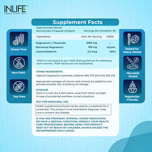 Complément de L-thréonate de magnésium 2083 mg avec vitamine B12 hautement biodisponible 90 capsules végétariennes - Product Image 4