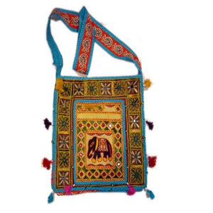 Bolso de Mano Artesanal con Parche de Elefante, Tela Étnica India, Bolso de Hombro Bohemio, Bolso de Algodón Bordado Tradicional, Colorido - Product Image 3