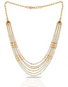 Elegant Five Layer Gold and Seed Pearl Rani Haar Necklace for Women Traditional Multi Strand Wedding Jewelry with <b>Ruby</b> Accents - Product Image 3