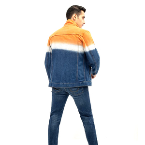 Men's Color Blocking <b>Denim</b> Jacket Dip Dye Cotton Casual <b>Coat</b> Autumn Regular Fit Button Fly Jeans <b>Coat</b> with Pockets - Product Image 2