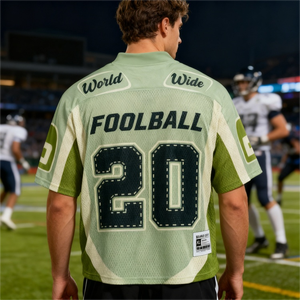 Maillot de football américain vintage unisexe personnalisé OEM à séchage rapide, manches courtes, léger, en polyester, style Letterman, coupe oversize, pour le sport - Product Image 2