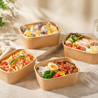 Bol en papier kraft biodégradable avec logo personnalisé, 750 ml 1100 ml, bol à salade en papier anti-fuite pour emballage alimentaire à emporter