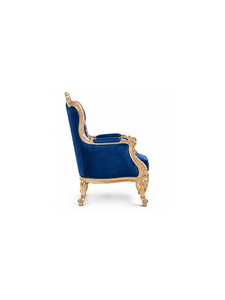 Fauteuil en velours capitonné de style victorien avec structure en bois doré, design antique pour meubles de salle à manger - Product Image 2