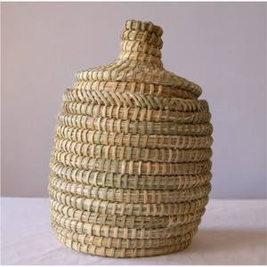 Cesta de Almacenamiento Tejida Ecológica con Tapa, Cesta de Paja Natural Enrollada para Organización del Hogar y Decoración Estética de Habitaciones - Product Image 1