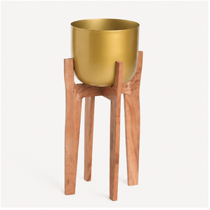 Support de Plantes Moderne en Bois avec Pot en Métal Doré de Luxe, Porte-Fleurs Décoratif Haut pour Intérieur, Salon et Bureau (Vente en Gros) - Product Image 4
